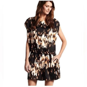 Derek Lam design nation sz large toggle drawstring cinch waist black & tan dress